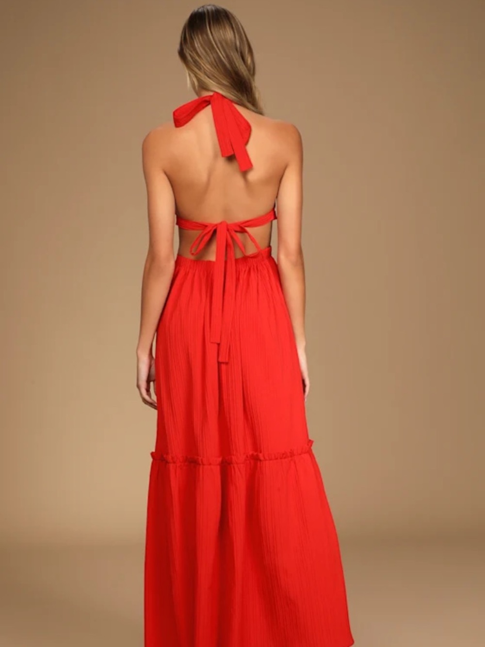 Lulu's Island Vacay Red Tie-Back Maxi Dress - Picture 2 of 4